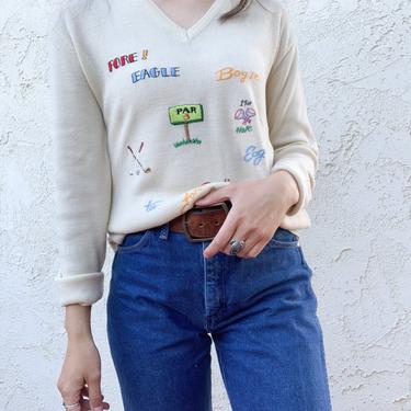 Vintage 70's Andreno Argenti Golf Embroidered Knitted Pullover Sweater 