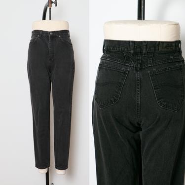 1990s Lee Jeans Cotton Denim Black High Waist 26&quot; x 30&quot; 