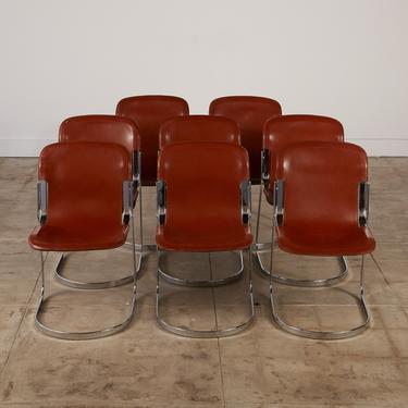 Set of 8 Willy Rizzo Chrome and Leather Dining Chairs for Cidue