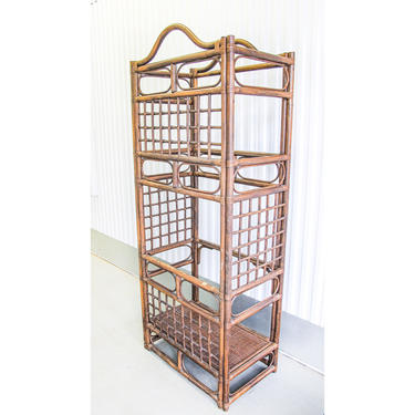 2 Available - Vintage Woven Rattan Shelf with Glass Shelf Inserts 