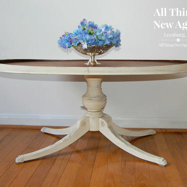White Oval Coffee Table with Stained Top 
