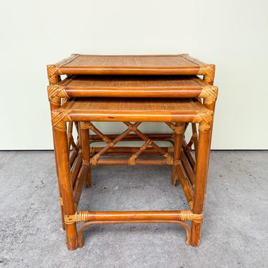 Set of Rattan Chippendale Nesting Tables