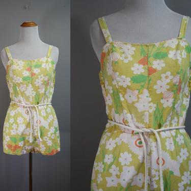 1950's Swimsuit // Novelty Print Floral // Small 