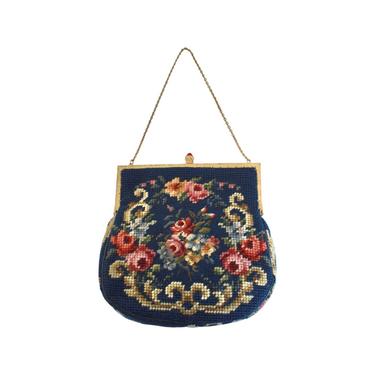 1930s Floral Needlepoint Tapestry Handbag - 1920s Floral Purse - 1930s Floral Purse - 1930s Tapestry Handbag - 1920s Needlepoint Purse 