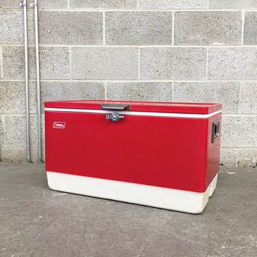 Vintage Coleman Cooler Retro 1970s Ice Chest + Insulated +  Quarts + Red Color + Metal + Large + Portable + Outdoors + Storage 