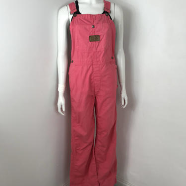 vtg 80s coral pink cotton bell bottom jumpsuit overalls 