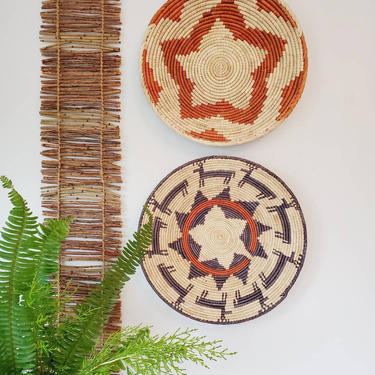 Woven Tribal Shallow Bowl Baskets / Wall Decor Set 