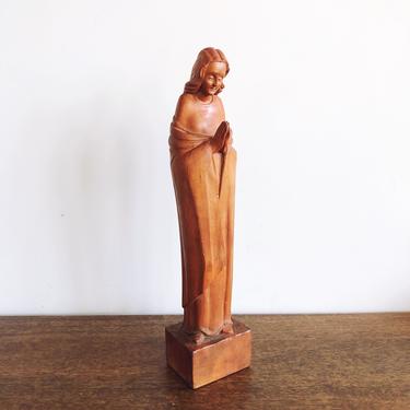 Vintage Carved Wooden Madonna Statue 