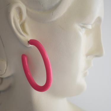 1980s Pink Plastic Oval Hoop Pierced Earrings 