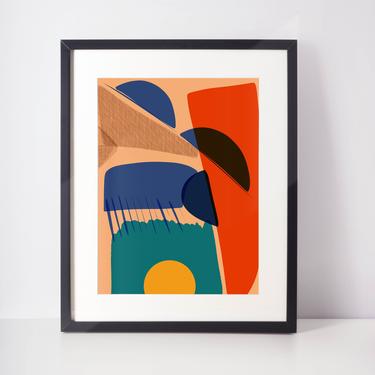 The Desert | Art Print | Abstract art |Abstract Minimal Home Decor |Abstract cubicle decor, Vivid color happy art- Geometric -Cut out shapes 