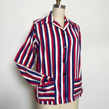 Vintage 1940s Jacket 40s Cotton Striped Red White and Blue 