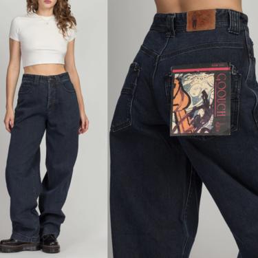 80s 90s Black High Waist Wide Leg Jeans - Medium, 28&quot; | Vintage Goouch Denim Tapered Leg Baggy Dad Jeans 