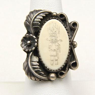 Vintage Rare Hopi Schrimshaw Kachina Sterling Silver Ring Signed Sz 8.25 Etched 