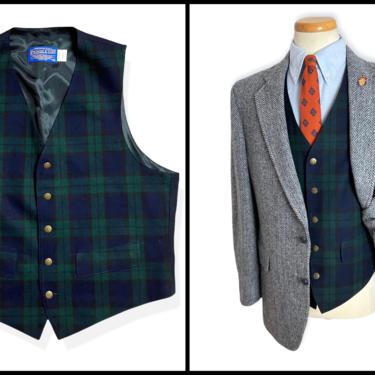 Vintage PENDLETON Wool Vest / Waistcoat ~ size 44 ~ Black Watch Tartan Plaid ~ Wedding ~ Ivy Style / Preppy / Trad ~ Hunting 