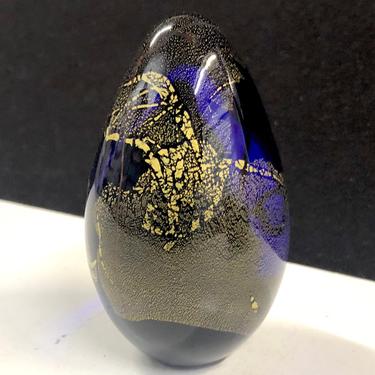 Glass Eye Studio 1995 Midnight Gold Egg Cobalt Blue Seattle Art Glass Paperweight 