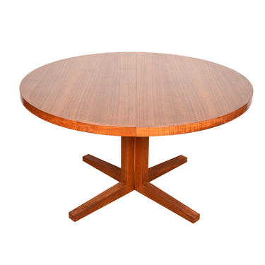 Pedestal Base Danish Modern Teak Expanding Round-to-Oval Dining Table