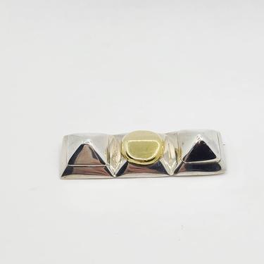 Sterling Silver and Brass Geometric Brooch 