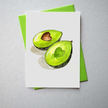 Avocado Heart Watercolor Illustrated Greeting Card/Stationery + Envelope