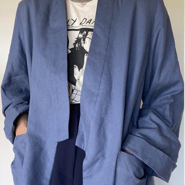 slate blue raw silk kimono style jacket medium 
