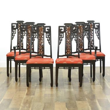 Set 6 Genghis Khan Carved Asian Design Dining Chairs 