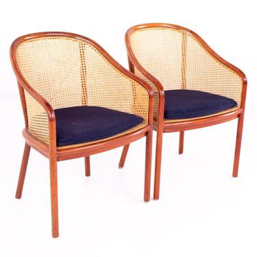 Ward Bennett for Brickel Associates Mid Century Caned Cherry Occasional Dining Chairs - Pair 
