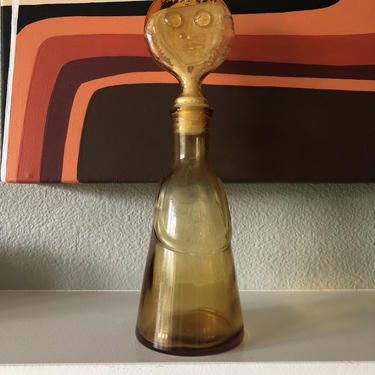 Vintage Scandinavian Modern Erik Höglund Yellow Glass People Series Decanter Bottle Cruet 