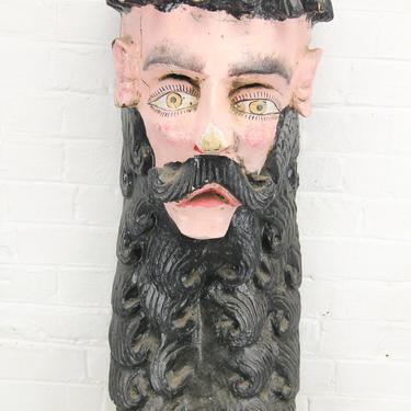 Antique Hand Carved &amp; Painted Bearded Man Odd Fellows Parade Mask 
