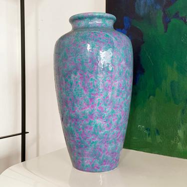 Large Scheurich Vase Ceramic West German Pottery 80s Splatter Glaze Blue Green Violet 