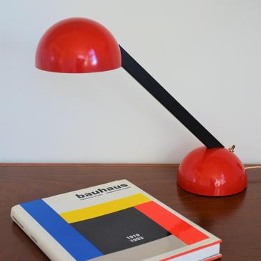 Vintage Modern Red Barbell Sphere Eyeball Desk Lamp in Red and Black 