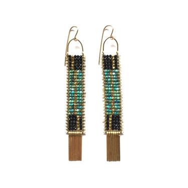 Deco Patterned Turquoise and Black Spinel Earrings