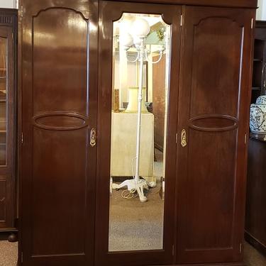 Item #S18 Triple Door Mahogany Armoire w/ Fitted Interior c.1920