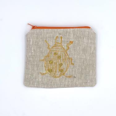 Linen Coin Purse in Mango Block-Print Beetle