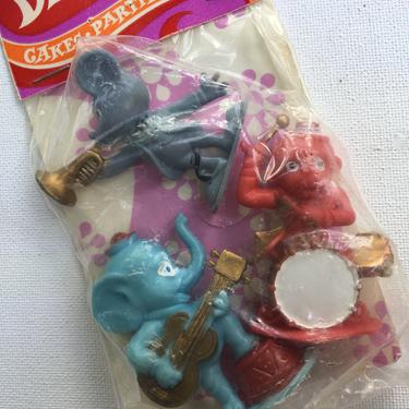 Vintage Cake Toppers, Birthday Decor, Musical Animals, Mouse On Trumpet, Elephant On Guitar, Monkey On Drums, Music Party 