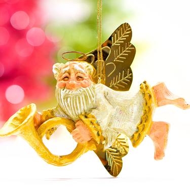 VINTAGE: 1995 - Angel Ornament by AH - Friar Ornament - Male Angle - Wisdom Tree - Playing Trumpet - SKU 15-D1-00016741 