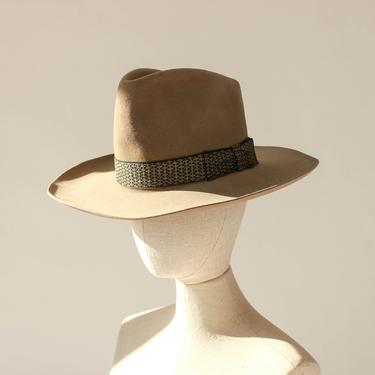 Vintage 70s Resistol Self Conforming Light Gray Wishbone Hat w/ Diamond Jacquard Headband | Made in USA | Size 7 1/8 | 1970s Western Hat 