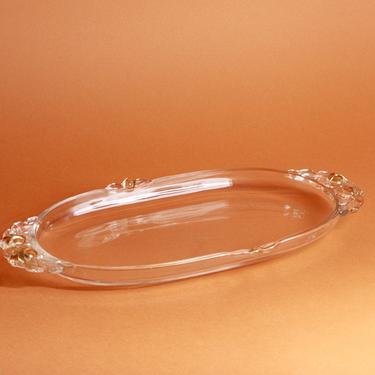 80s Vintage Clear Glass Gold Handle Platter Serving Tray 