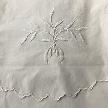 Antique French Linen Pillow Case, Hand Embroidered Pillow Sham, White Embroidery, Envelope Case, Trousseau Case 