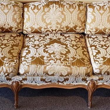 Item #AZ1 Vintage Louis XV Style Sofa with Hand Carved Walnut Frame c.1960s