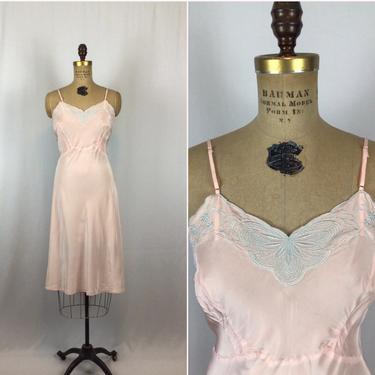 Vintage 50s slip | Vintage pale pink embroidered dress slip | 1950s Seamprufe full slip negligee 