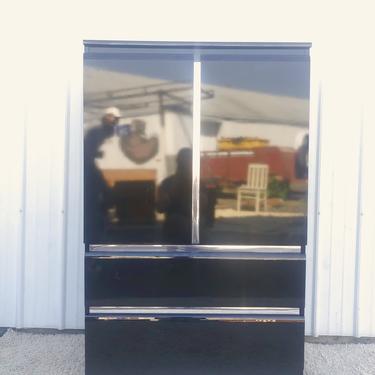 Vintage 80s Black Lacquer Armoire with 2 Drawers