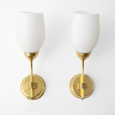Pair of Finnish Mid-century Brass and glass sconces