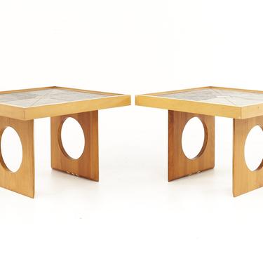Gangso Mobler Style Mid Century Teak and Tile Side Tables - A Pair - mcm 