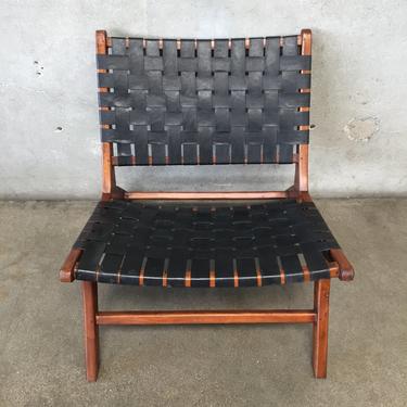 Mid Century Black Leather Sling Style Chair