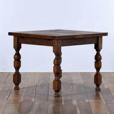 Antique TIger Oak Dining Table w Leaf on Runners