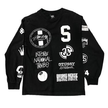 (M) Stussy All Over Graphic Black/White Long Sleeve Tshirt 082521 ERF