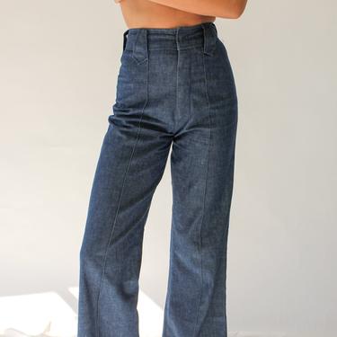 Vintage 60s 70s H Bar C Denim High Waisted Wide Leg Bellbottom Pants | Made in USA | Western, Boho, Cowgirl | 1960s 1970s High Waisted Jeans 