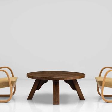 Round Brutalist Coffee Table / Alvar Aalto Cantilevered Armchairs