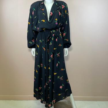 Vtg 1980s does 30s Norma Kamali floral rayon maxi dress 