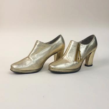 Vintage 1970s D'Antonio New York Gold Platform Boots, Vintage Disco Shoes, 70s Paris Shoe Stores, 1970s 70s, Studio 54, Disco, Size 5M by Mo