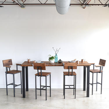 Reclaimed Wood Pub Table / Restaurant Bar Table / Communal Industrial Post Metal Leg Dining Table 